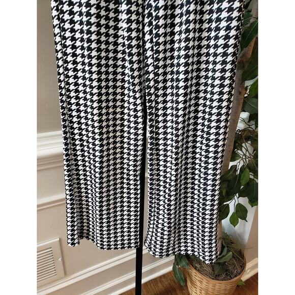 Women's Trouser Pants Small White Black Houndstooth Wide Leg Criss Cross Detail - Picture 8 of 8